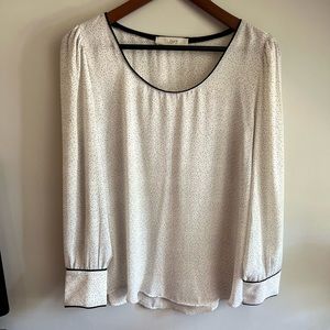 Woman’s Loft Blouse | White with Black dots and trim | Medium Shirt | Top